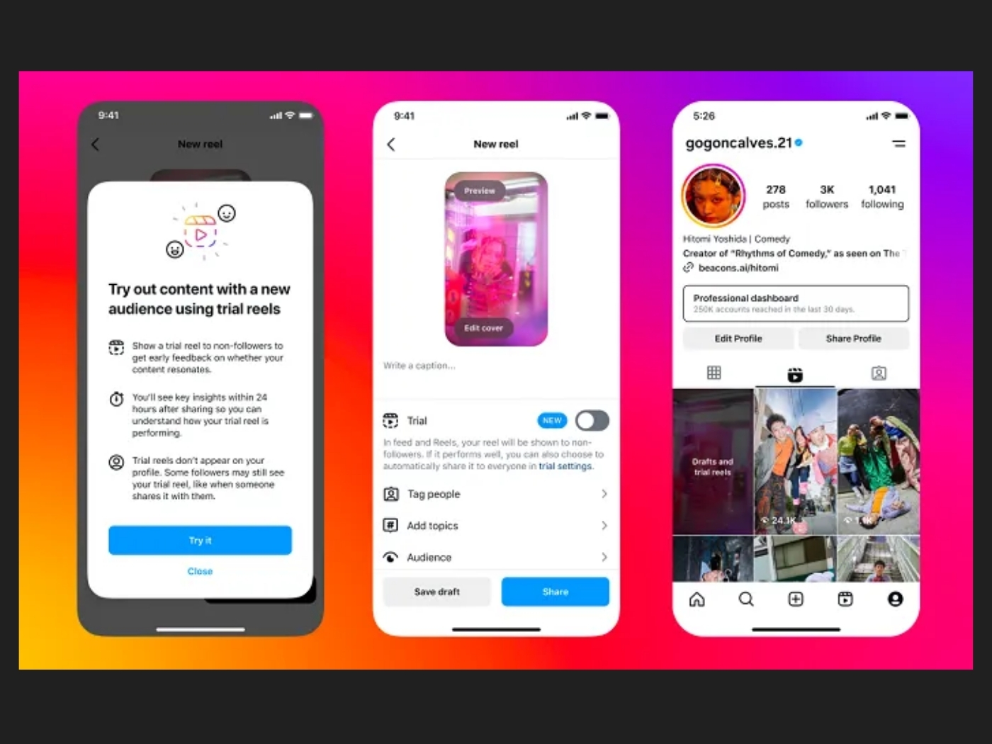 Instagram, içerik oluşturucuların Reels videolarının daha geniş bir kitlede nasıl yankı bulacağını test etmelerine olanak tanıyan "Deneme Reels Videoları" (Trial Reels) özelliğinin erişimini genişletti. 